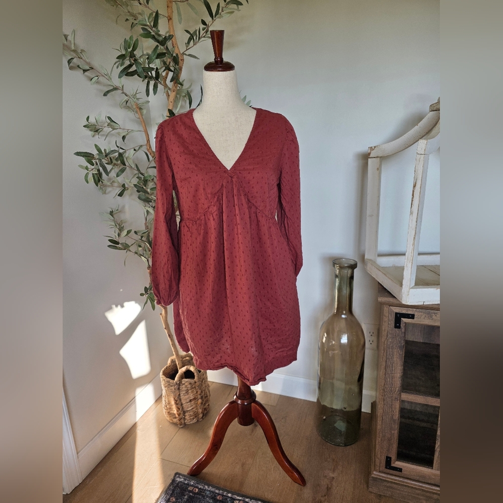 Old Navy Red 3/4 Sleeve Relaxed Tunic Dress